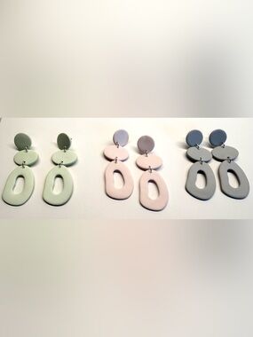 3 Pair Polymer Clay Earring Bundle | Ice Pink, Ice Green & Light Gray